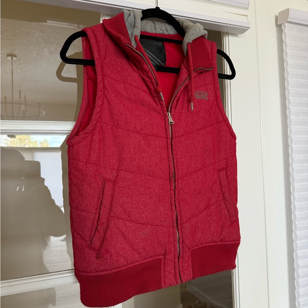 Red Quilted Vest with Hood